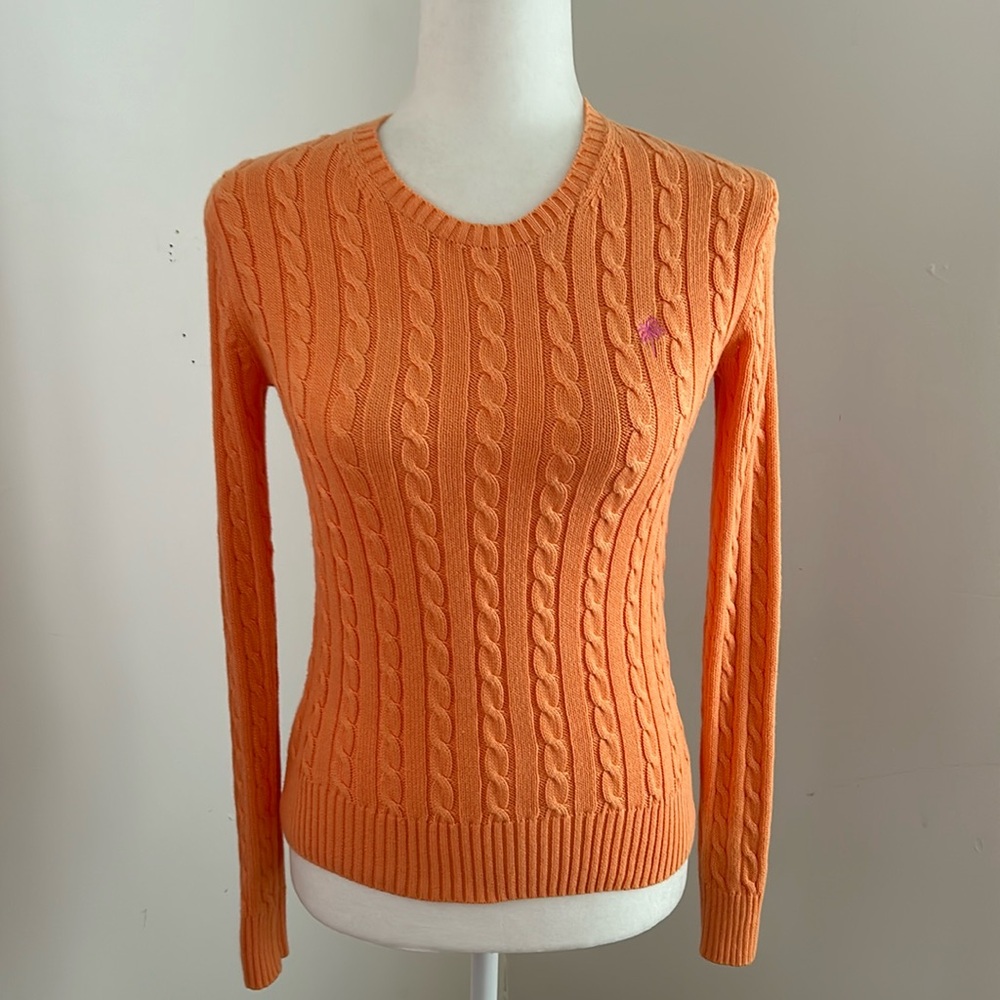 Lilly Pulitzer Pale Orange Cotton Cable Knit Sweater sz XS